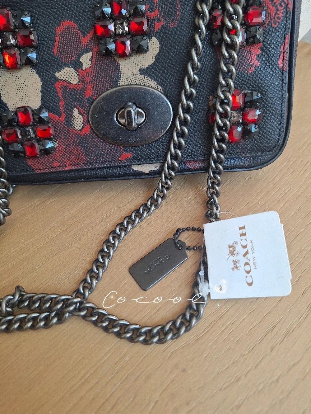 NWT COACH FLORAL JEWELED EMBOSSED MINI CHAIN CROSS BODY F52473